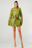 Button Up Pu Leather jacket and Skirt Set - Fashionistas Showroom