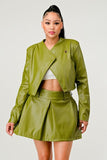 Button Up Pu Leather jacket and Skirt Set - Fashionistas Showroom