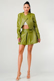 Button Up Pu Leather jacket and Skirt Set - Fashionistas Showroom
