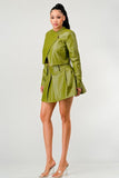 Button Up Pu Leather jacket and Skirt Set - Fashionistas Showroom