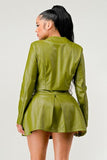 Button Up Pu Leather jacket and Skirt Set - Fashionistas Showroom