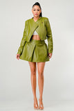 Button Up Pu Leather jacket and Skirt Set - Fashionistas Showroom