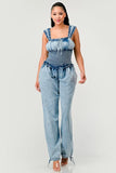 Chambray Charm Ruffled Jumpsuit - Fashionistas Showroom