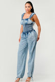 Chambray Charm Ruffled Jumpsuit - Fashionistas Showroom