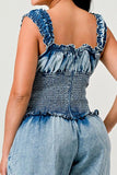 Chambray Charm Ruffled Jumpsuit - Fashionistas Showroom