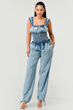 Chambray Charm Ruffled Jumpsuit - Fashionistas Showroom