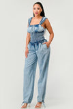 Chambray Charm Ruffled Jumpsuit - Fashionistas Showroom