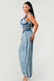 Chambray Charm Ruffled Jumpsuit - Fashionistas Showroom