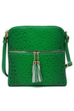 Ostrich Croc Zip Tassel Crossbody Bag - Fashionistas Showroom