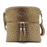 Ostrich Croc Zip Tassel Crossbody Bag - Fashionistas Showroom