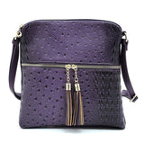 Ostrich Croc Zip Tassel Crossbody Bag - Fashionistas Showroom