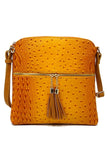 Ostrich Croc Zip Tassel Crossbody Bag - Fashionistas Showroom