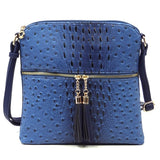 Ostrich Croc Zip Tassel Crossbody Bag - Fashionistas Showroom