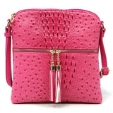 Ostrich Croc Zip Tassel Crossbody Bag - Fashionistas Showroom