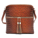 Ostrich Croc Zip Tassel Crossbody Bag - Fashionistas Showroom