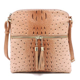 Ostrich Croc Zip Tassel Crossbody Bag - Fashionistas Showroom