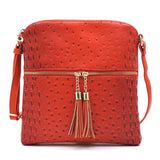 Ostrich Croc Zip Tassel Crossbody Bag - Fashionistas Showroom