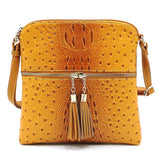Ostrich Croc Zip Tassel Crossbody Bag - Fashionistas Showroom