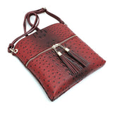 Ostrich Croc Zip Tassel Crossbody Bag - Fashionistas Showroom