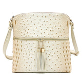 Ostrich Croc Zip Tassel Crossbody Bag - Fashionistas Showroom