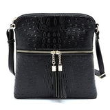 Ostrich Croc Zip Tassel Crossbody Bag - Fashionistas Showroom