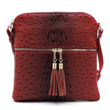 Ostrich Croc Zip Tassel Crossbody Bag - Fashionistas Showroom