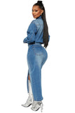 WOMEN FASHION DENIM LONG MAXI DRESS