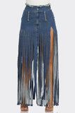 Bohemian Rhapsody Fringe Denim Skirt