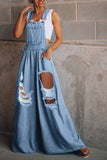 Distressed Wide Leg Denim Overalls - Fashionistas Showroom