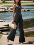 Spaghetti Strap Wide Leg Denim Overalls - Fashionistas Showroom