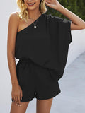 Single Shoulder Batwing Sleeve Romper - Fashionistas Showroom