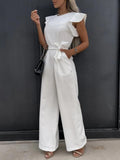 Ruffled Round Neck Cap Sleeve Jumpsuit - Fashionistas Showroom