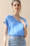 Ninexis V-Neck Trim Rolled Short Sleeve Shirt - Fashionistas Showroom