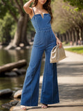 Spaghetti Strap Wide Leg Denim Overalls - Fashionistas Showroom