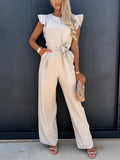 Ruffled Round Neck Cap Sleeve Jumpsuit - Fashionistas Showroom