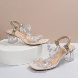 Butterfly Detail Open Toe Mid Heel Sandals - Fashionistas Showroom