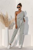 Single Shoulder Short Sleeve Jumpsuit - Fashionistas Showroom