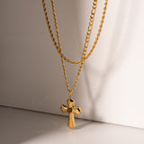 18K Gold-Plated Double Layered Cross Necklace - Fashionistas Showroom