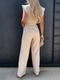 Ruffled Round Neck Cap Sleeve Jumpsuit - Fashionistas Showroom