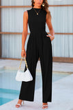 Mock Neck Sleeveless Wide Leg Jumpsuit - Fashionistas Showroom