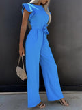 Ruffled Round Neck Cap Sleeve Jumpsuit - Fashionistas Showroom