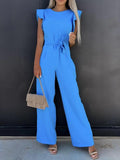 Ruffled Round Neck Cap Sleeve Jumpsuit - Fashionistas Showroom