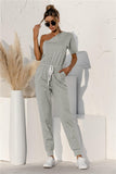 Single Shoulder Short Sleeve Jumpsuit - Fashionistas Showroom