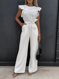 Ruffled Round Neck Cap Sleeve Jumpsuit - Fashionistas Showroom