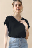 Ninexis V-Neck Trim Rolled Short Sleeve Shirt - Fashionistas Showroom