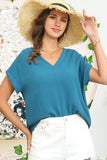 Ninexis V-Neck Trim Rolled Short Sleeve Shirt - Fashionistas Showroom