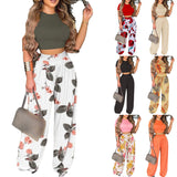 Two-piece Crewneck Top Waist Pants Set - Fashionistas Showroom