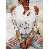 Flower Print Shoulder Long Sleeve T-Shirt - Fashionistas Showroom