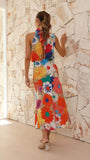 Printed Halter Sleeveless Waist-tight Dress - Fashionistas Showroom