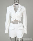 New White V-neck Cross Top + Shorts - Fashionistas Showroom